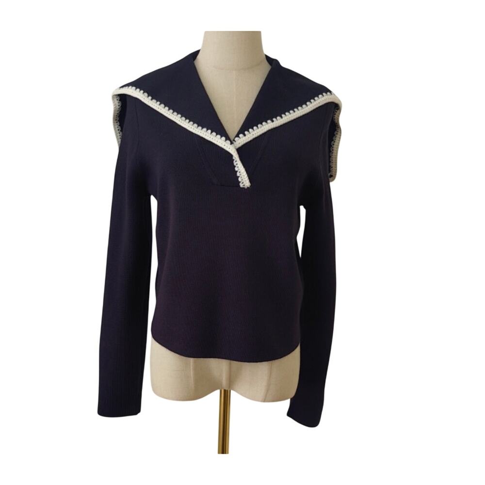 Sezane Naya Jumper  Marine with Ecru Details - Picture 6 of 12